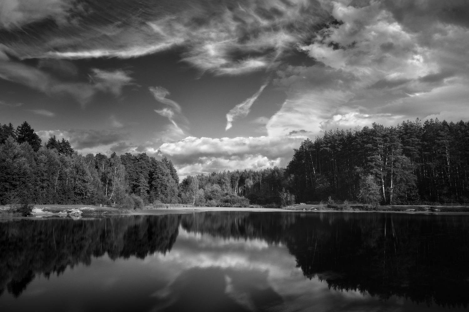 лес, озеро, небо, отражения, Валерий Вождаев