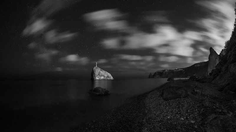 ночь пейзаж крым севастополь фиолент фишай монохром  Тем, кто ложится спать, спокойного сна фото превью