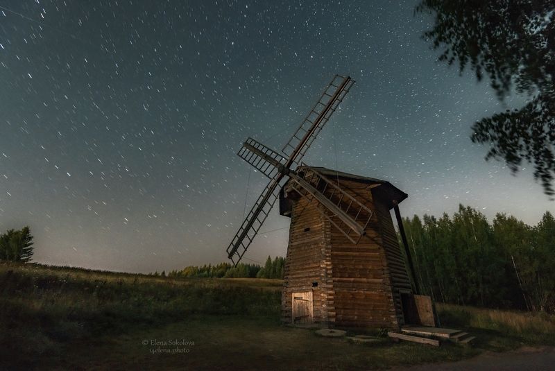 ночь, звезды. мельница Мельница фото превью