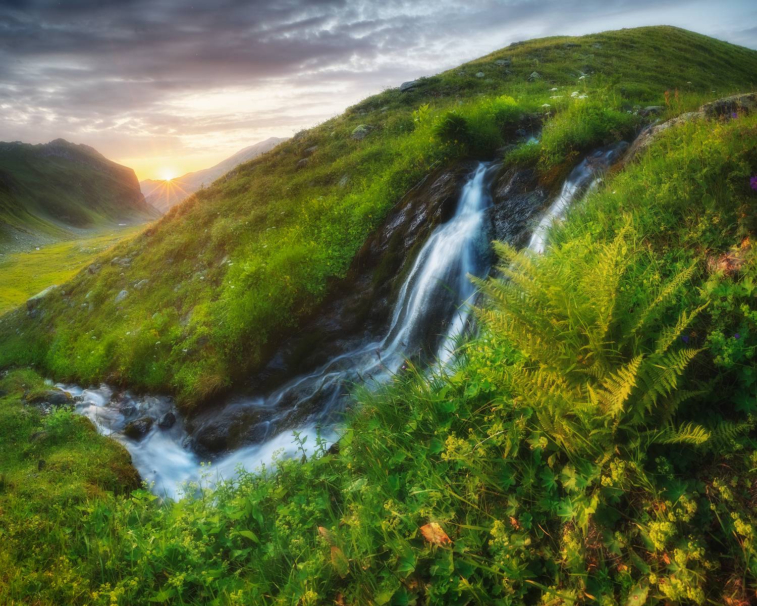 кавказ, горы, закат, ручей, водопад, Марголин Алексей