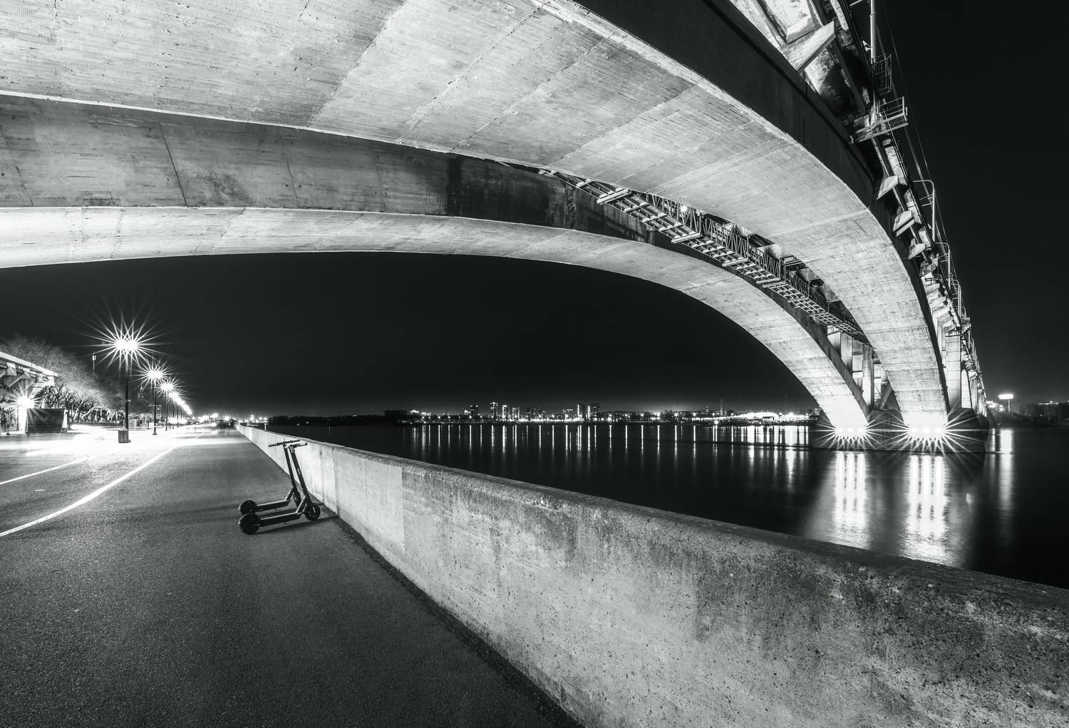 Архитектура, город, ночь, bw, чб, мост, Красноярск, Полякова Наталия