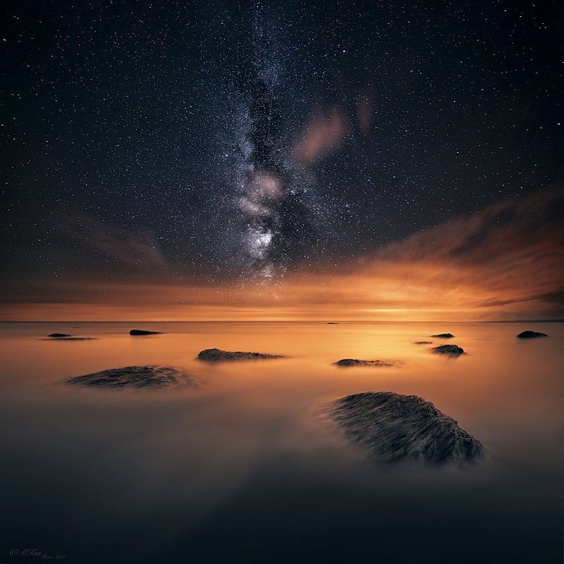 Lough Neagh, Northern Ireland, milky way, night, stars, sky, travel, stones, water, lake, clouds Lough Neagh  фото превью