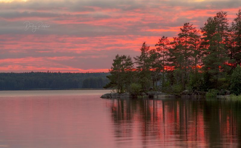 пейзаж, озеро, небо, природа, лето, закат, скалы, отдых Красный вечер фото превью