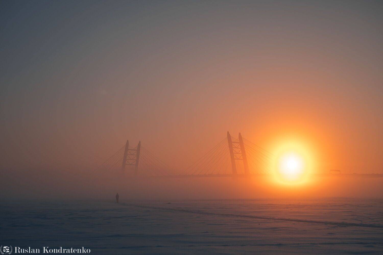 санкт-петербург, закат, вантовый мост, зсд, туман, рассвет, Кондратенко Руслан