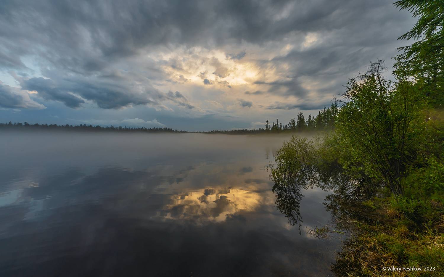 туман, вечер, река курейка, плато путораны, Пешков Валерий