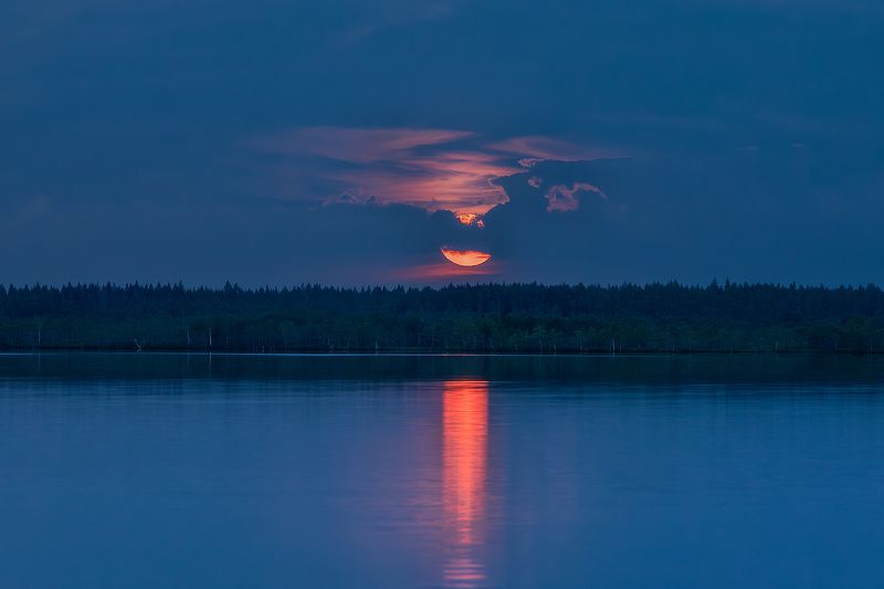 Полнолуние над болотом и озером. фото превью