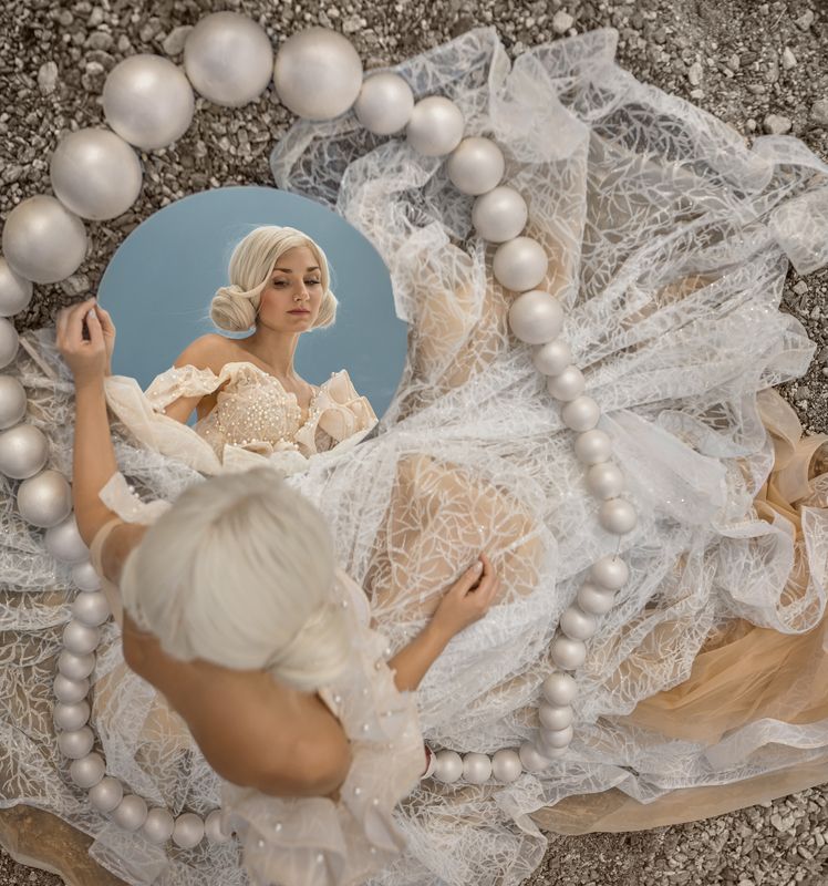 Жемчуг, бусы, девушка, море, кутюр, пышное платье Жемчужина фото превью