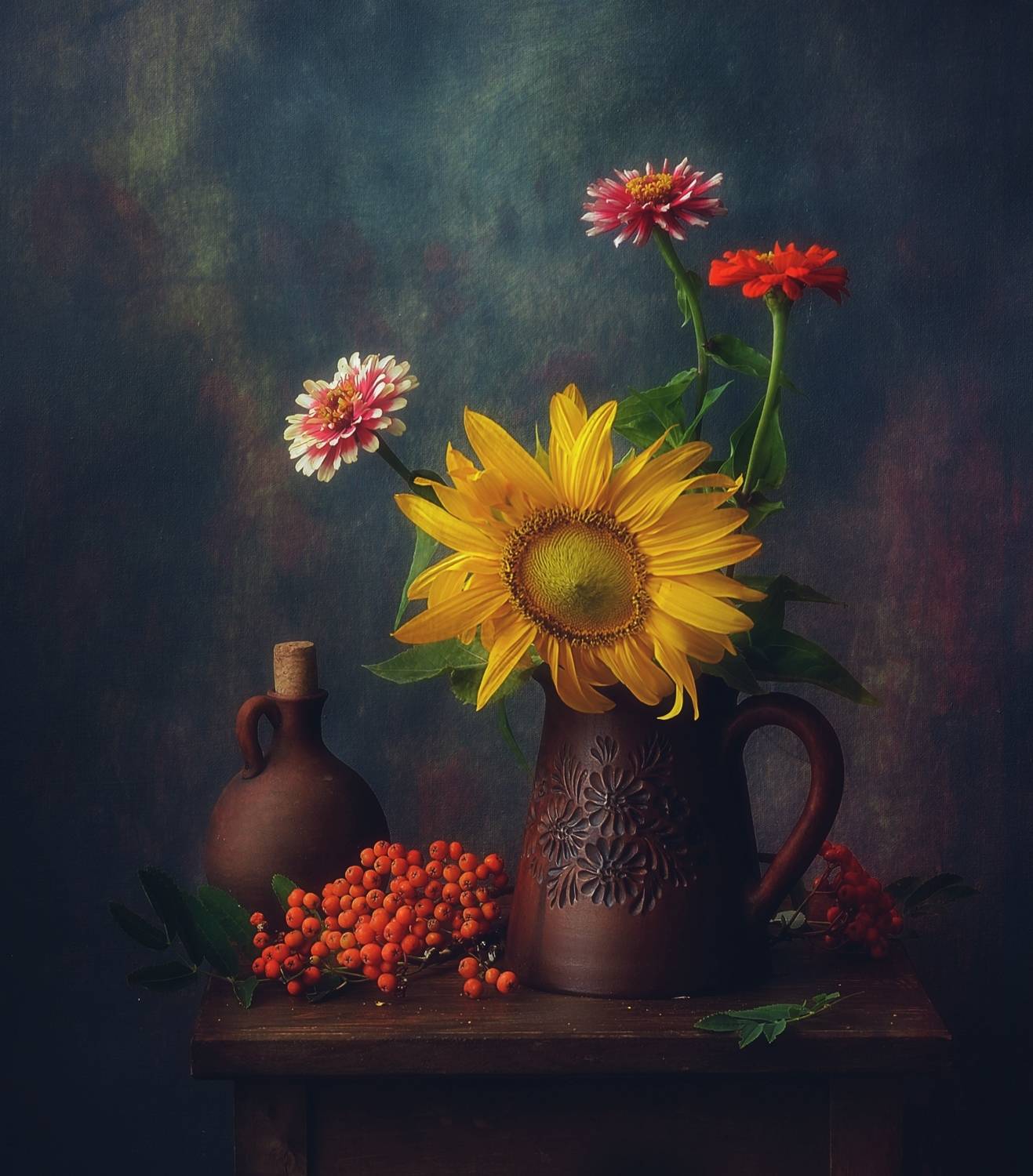 натюрморт,цветы,август,букет,рябина, Наталия К