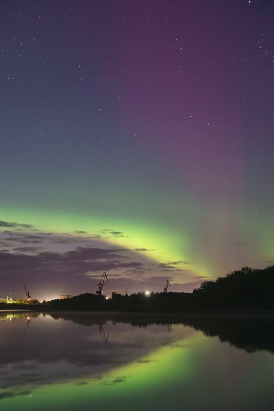 печора, северное сияние, коми Над вечерней Печорой фото превью