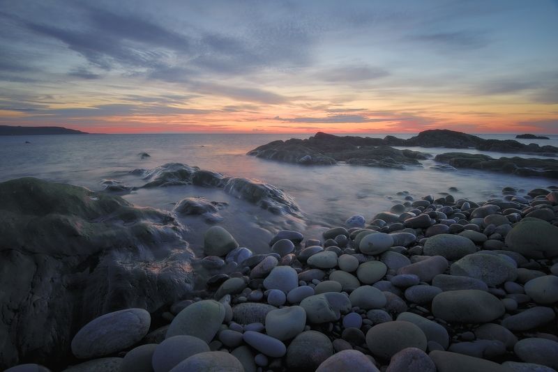 крайний север, пейзаж, закат, море, камни Закат на Скоробеевском пляже фото превью