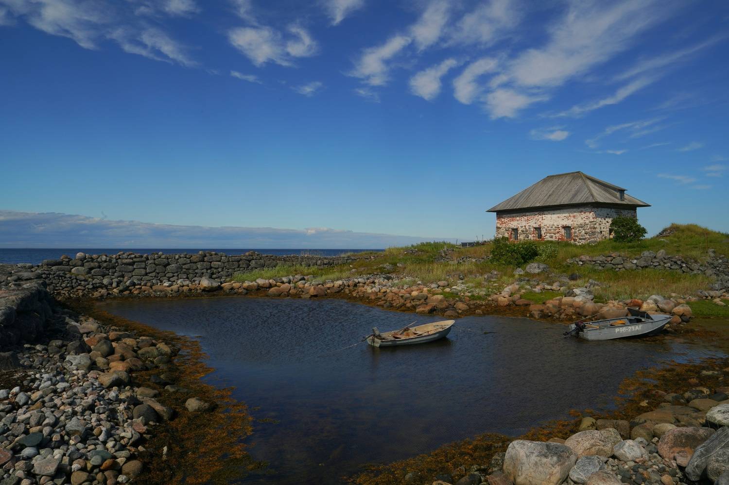 shore, boat, sea, island, sky, summer, landscape, horizon,  Сергей Андреевич