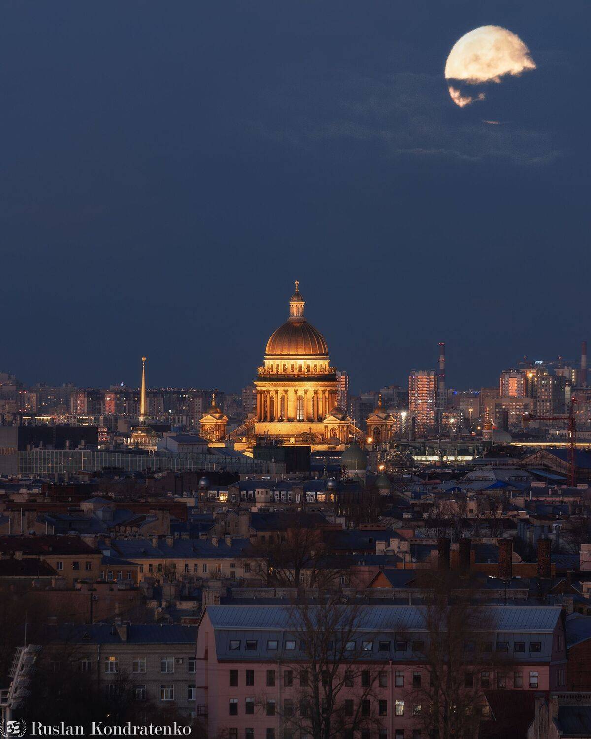 санкт-петербург, луна, полнолуние, восход луны, прострел, исаакиевский собор, исаакиевский, Кондратенко Руслан