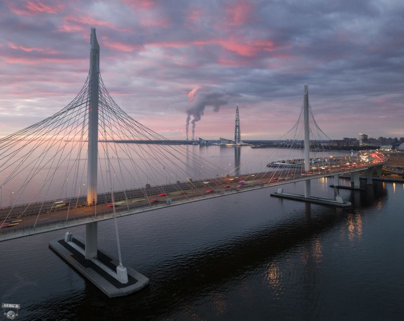 Мост ЗСД через Петровский фарватер, Лахта Центр фото превью