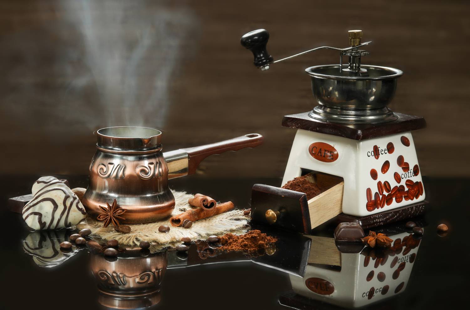 кофе, турка, мельница, печенье, шоколад, Шруб (Беляева) Татьяна