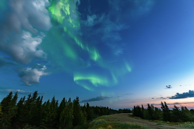 северное сияние, полярное сияние, заполярье, aurora borealis, polar lights Летнее. фото превью