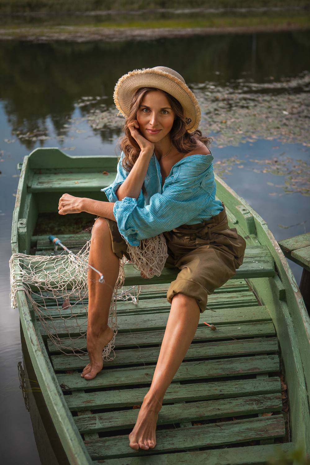 река девушка красота любовь природа искусство фотография покой радость лодка облака вода небо, Шепелева Татьяна