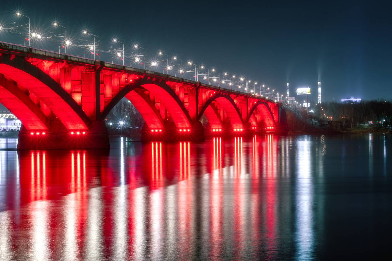 Архитектура, город, ночь, мост, Красноярск, коммунальный мост, Полякова Наталия