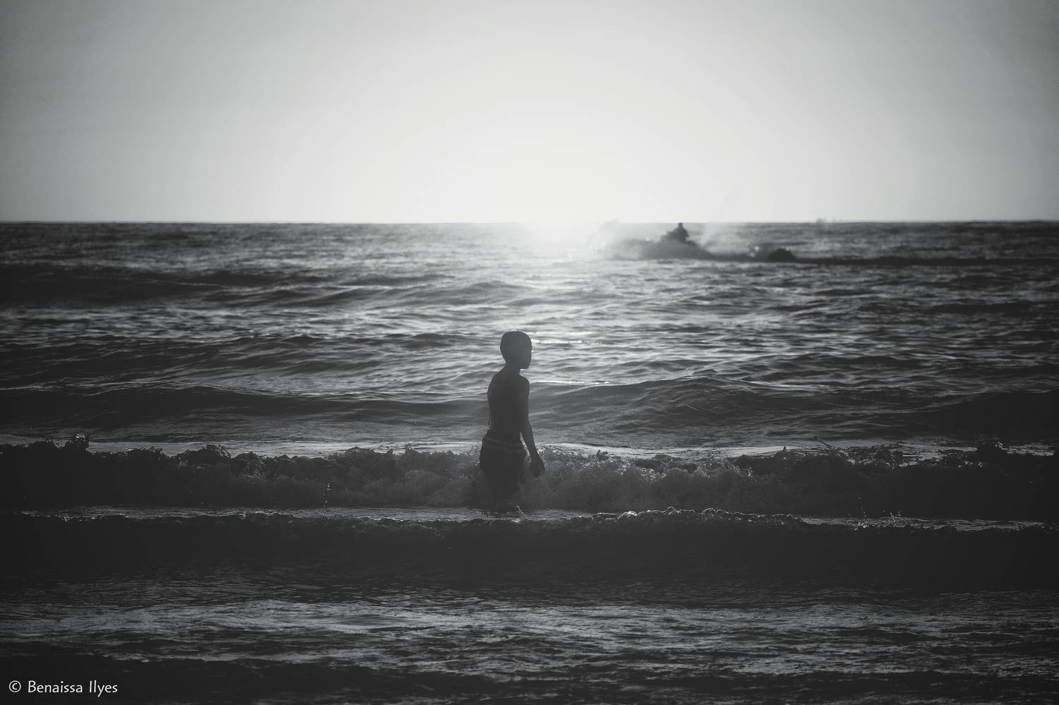 black and white, bnw, monochrome, child, sunsit, silhouette, photography, beach, waves, one persones, algeria, fine art, mostaganem, benaissa ilyes, outdoor, Benaissa Ilyes