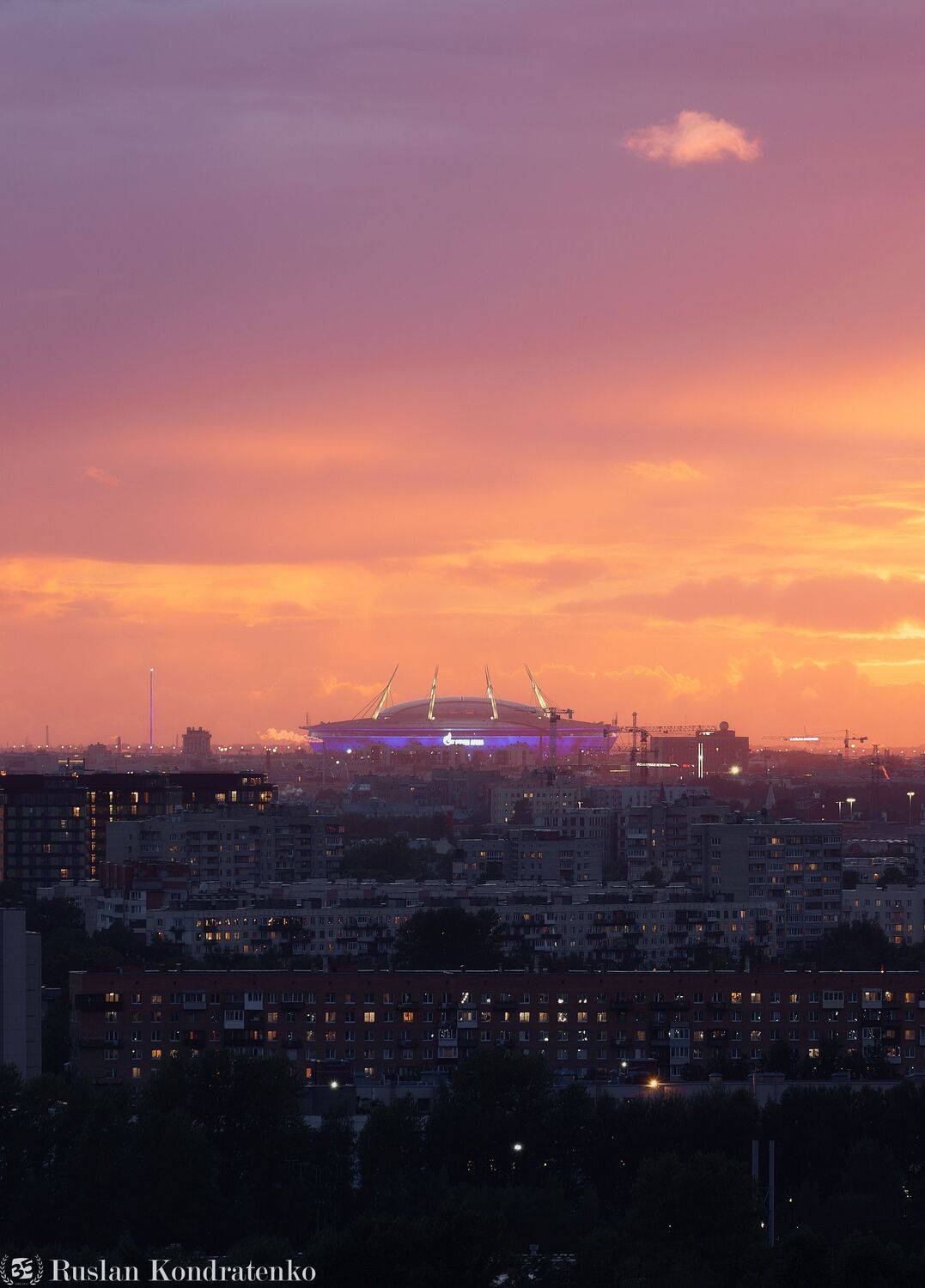 санкт-петербург, закат, исаакиевский собор, прострел, зенит арена, газпром арена, рассвет, Кондратенко Руслан