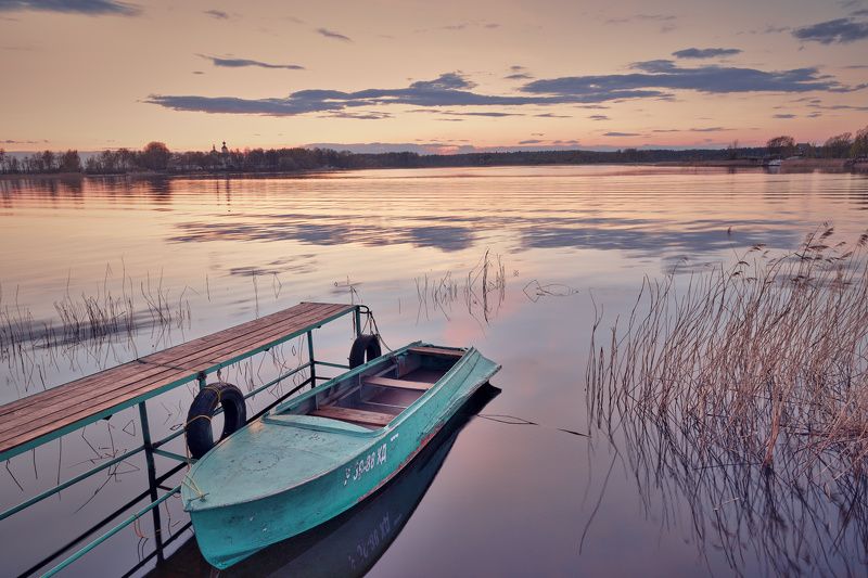 тверская область, селигер, осташков, закат, озеро, лодка, водная гладь, вечер, штиль, Казаночка ... фото превью