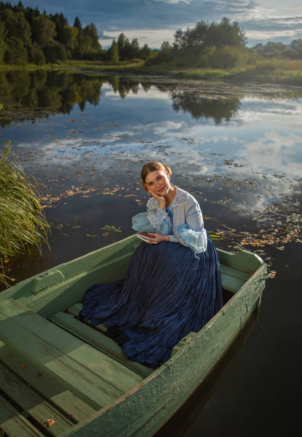 река девушка красота любовь природа искусство фотография покой радость лодка облака вода небо, Шепелева Татьяна