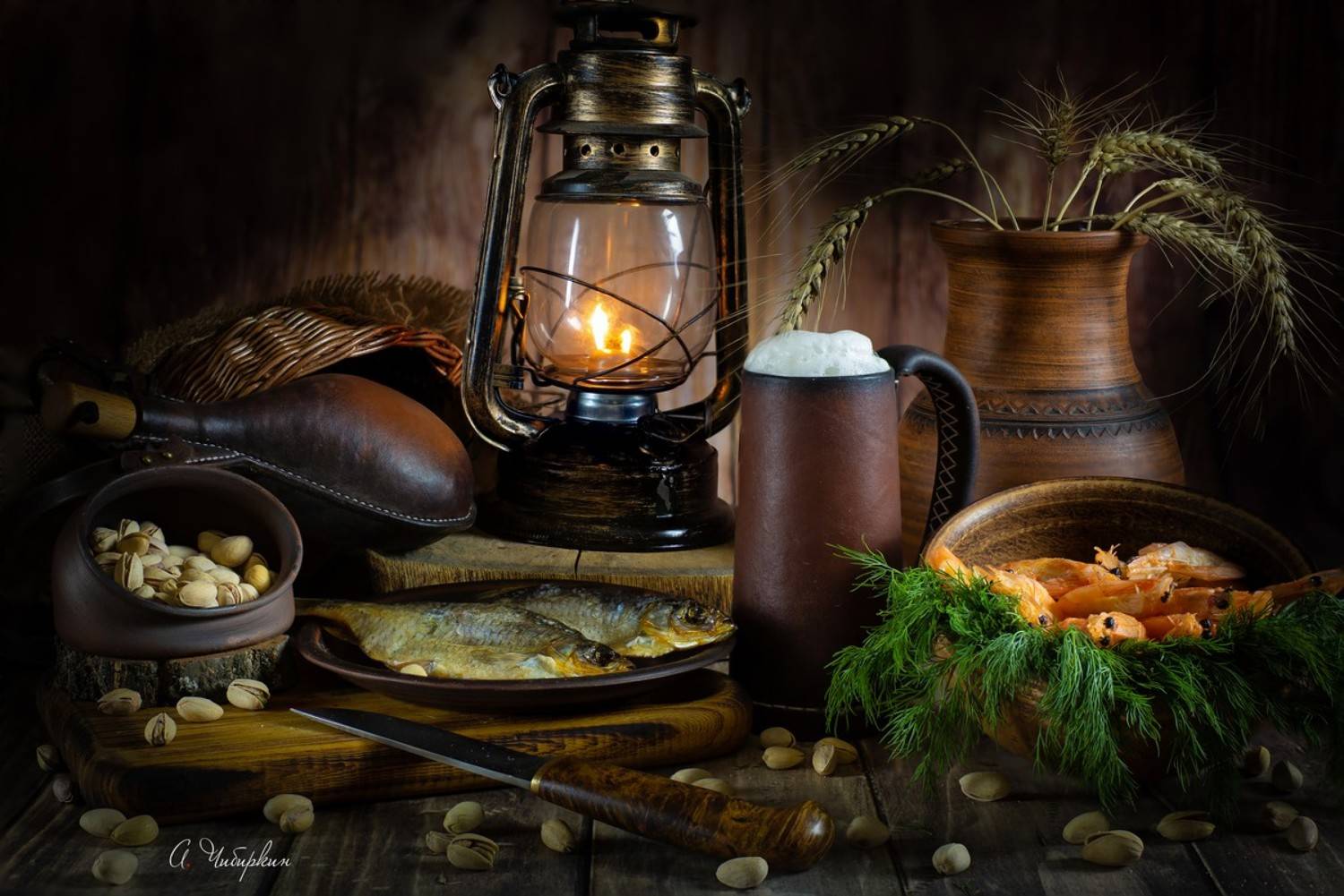 натюрморт, пиво, вобла, вечер,, Александр Чибиркин