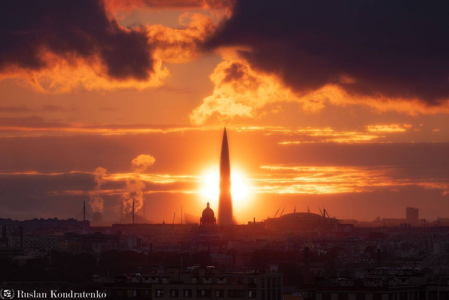 санкт-петербург, закат, исаакиевский собор, лахта-центр, лахта, небоскреб, прострел, зенит арена, газпром арена, Кондратенко Руслан