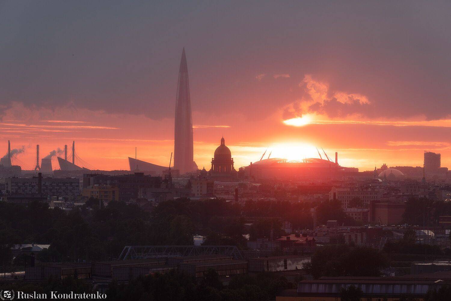 санкт-петербург, закат, лахта-центр, лахта, небоскреб, прострел, мост, исаакиевский собор, собор, зенит арена, газпром арена, Кондратенко Руслан