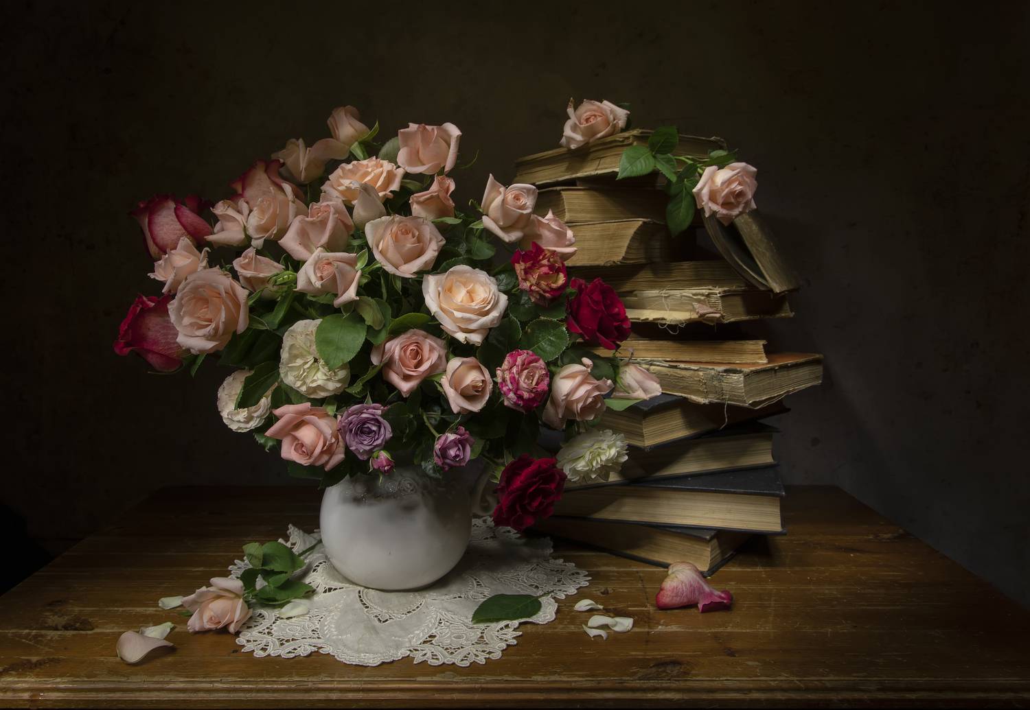 натюрморт, книги, розы, Татьяна Феденкова