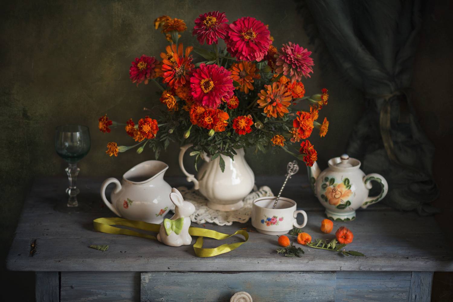 букет цветов, осень, бархатцы, Зимина Лионелла