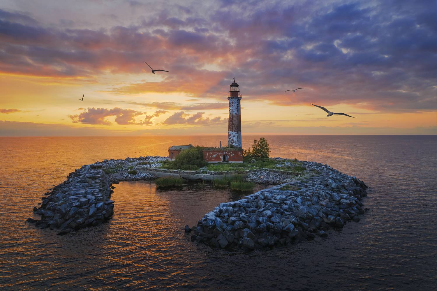 Ладога, природа, закат, маяк, Михаил Проскалов