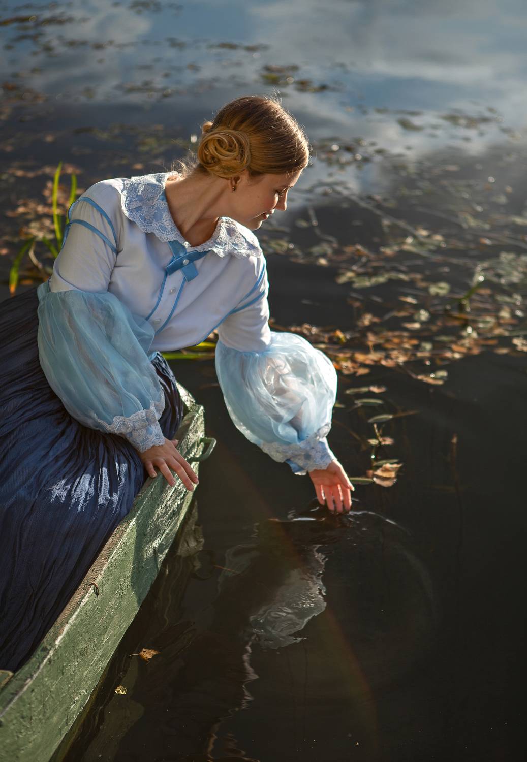 река девушка красота любовь природа искусство фотография покой радость лодка облака вода небо, Шепелева Татьяна