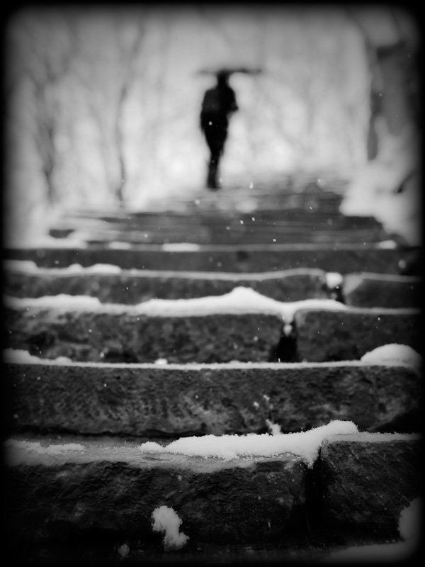 снег, зонт, лестница *** фото превью