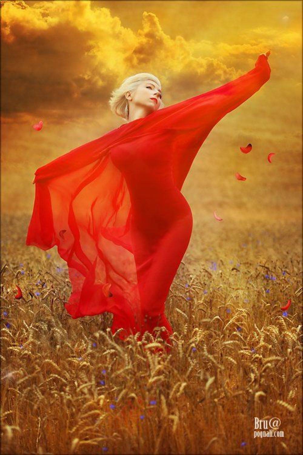 девушка, рожь, поле, полет, Брушша