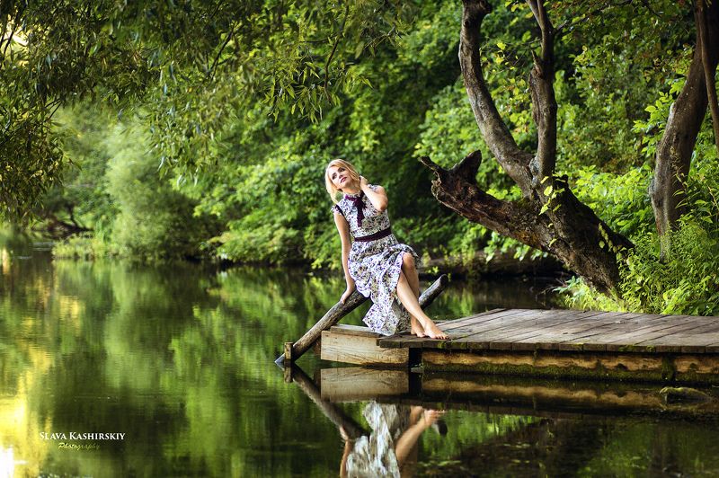 утро, озеро, блондинка, мосток Nataly фото превью