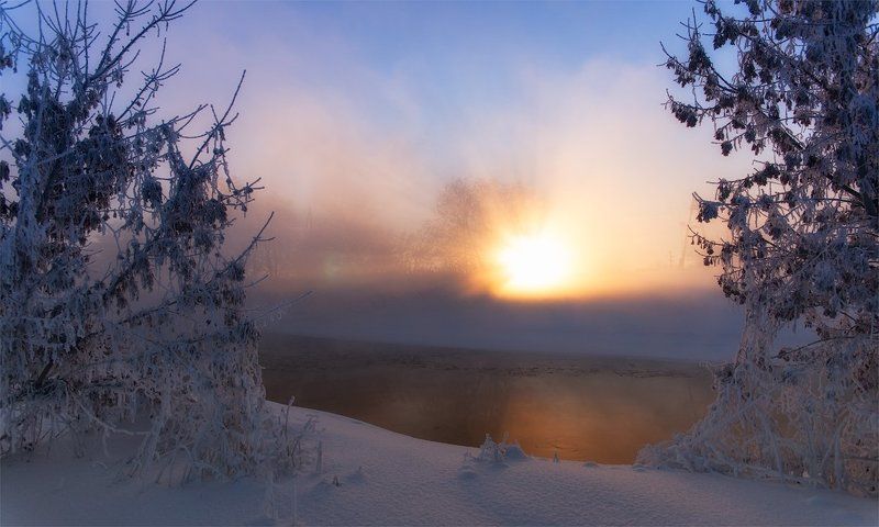 зима, снег, лед, холод, мороз, пар, река, свет, клязьма, сони В ледяном царстве фото превью