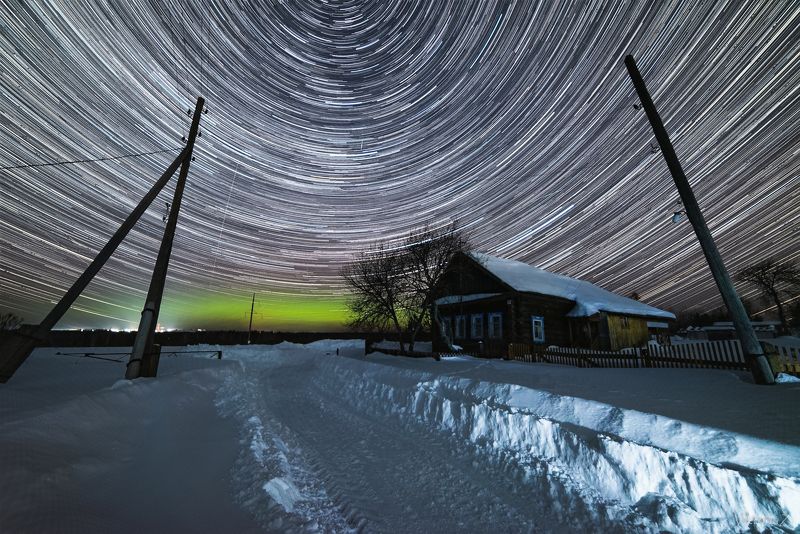 северное сияние, полярное сияние, заполярье, aurora borealis, polar lights, star trek, star trail  фото превью