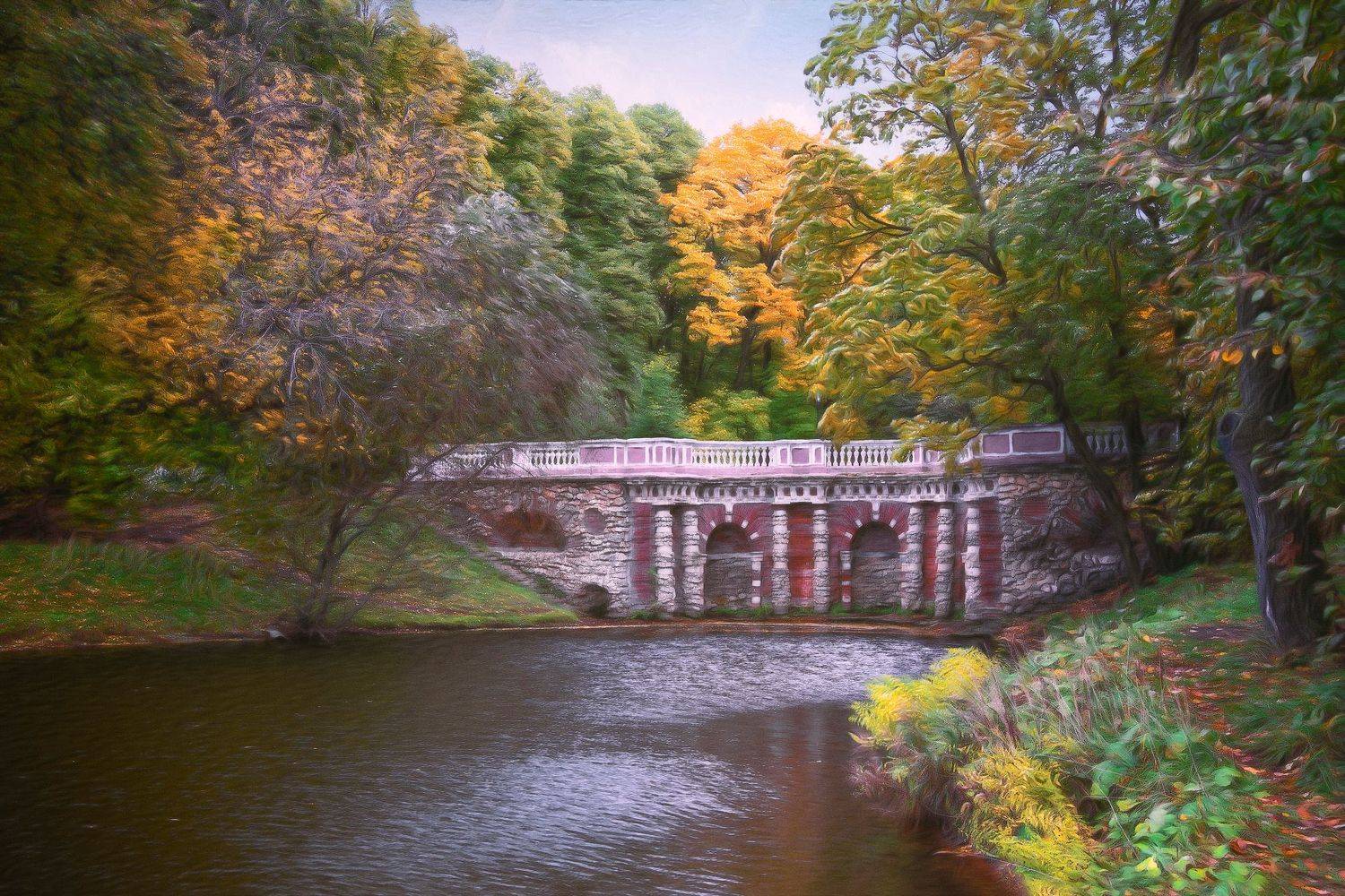 осень, парк, мостик, озеро, Валерий Вождаев