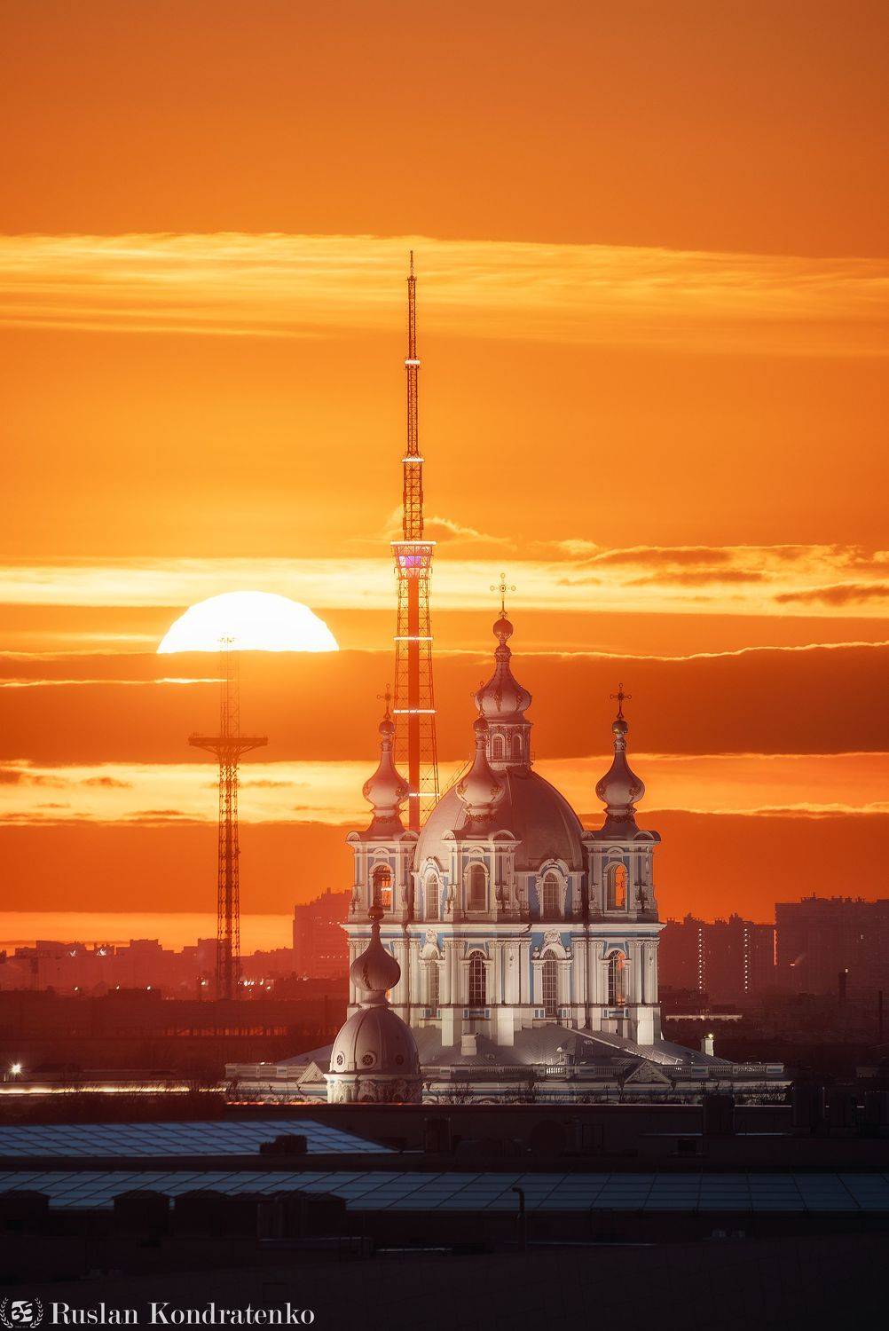 санкт-петербург, рассвет, прострел, закат, смольный собор, телебашня, телевышка, композитная фотография, time blending, Кондратенко Руслан