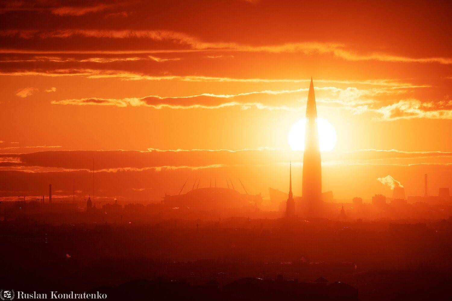 санкт-петербург, закат, лахта-центр, лахта, небоскреб, прострел, газпром-арена, петропавловский собор, петропавловская крепость, Кондратенко Руслан