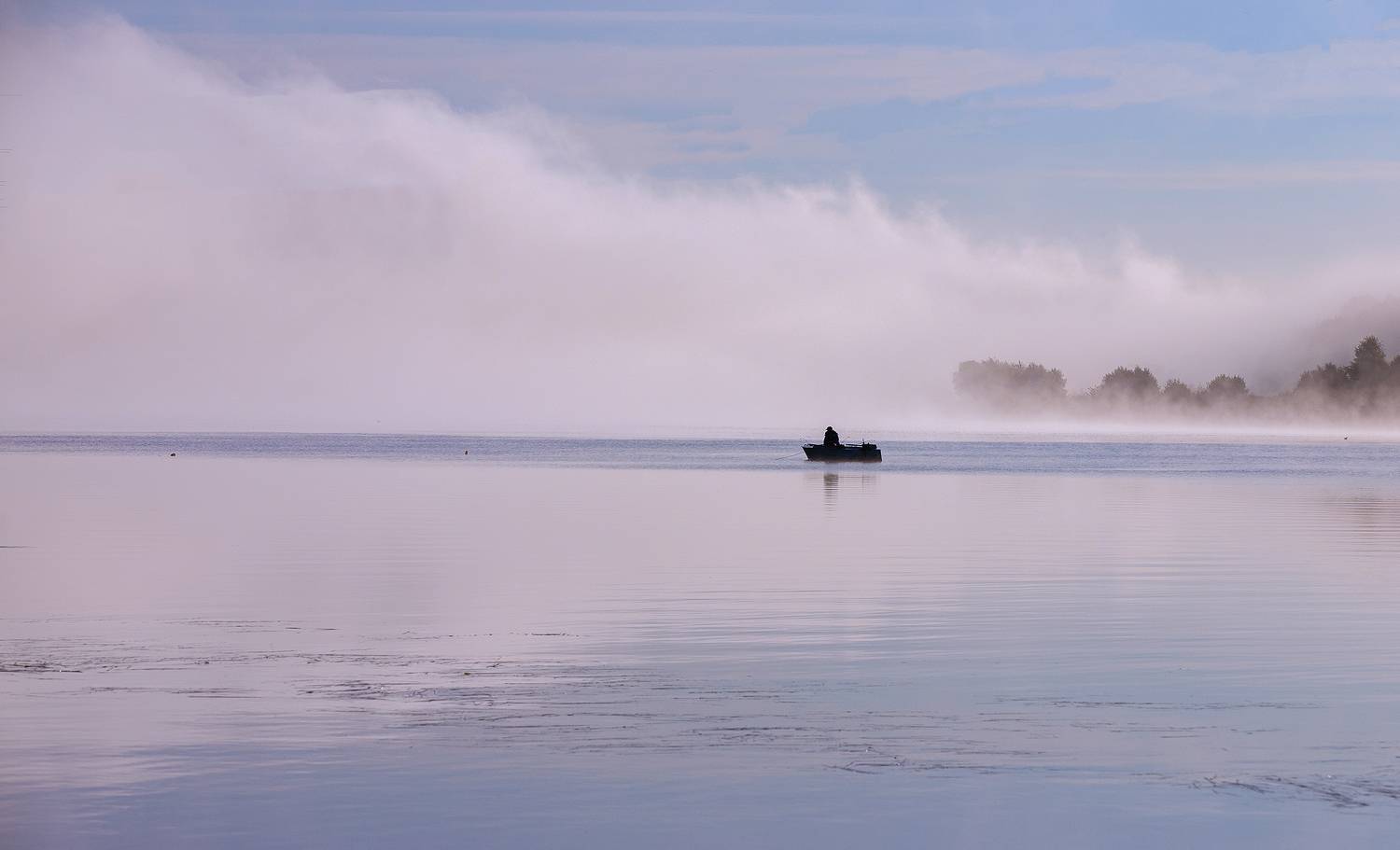 рыбак, река, туман, волга, утро, Широких Александр