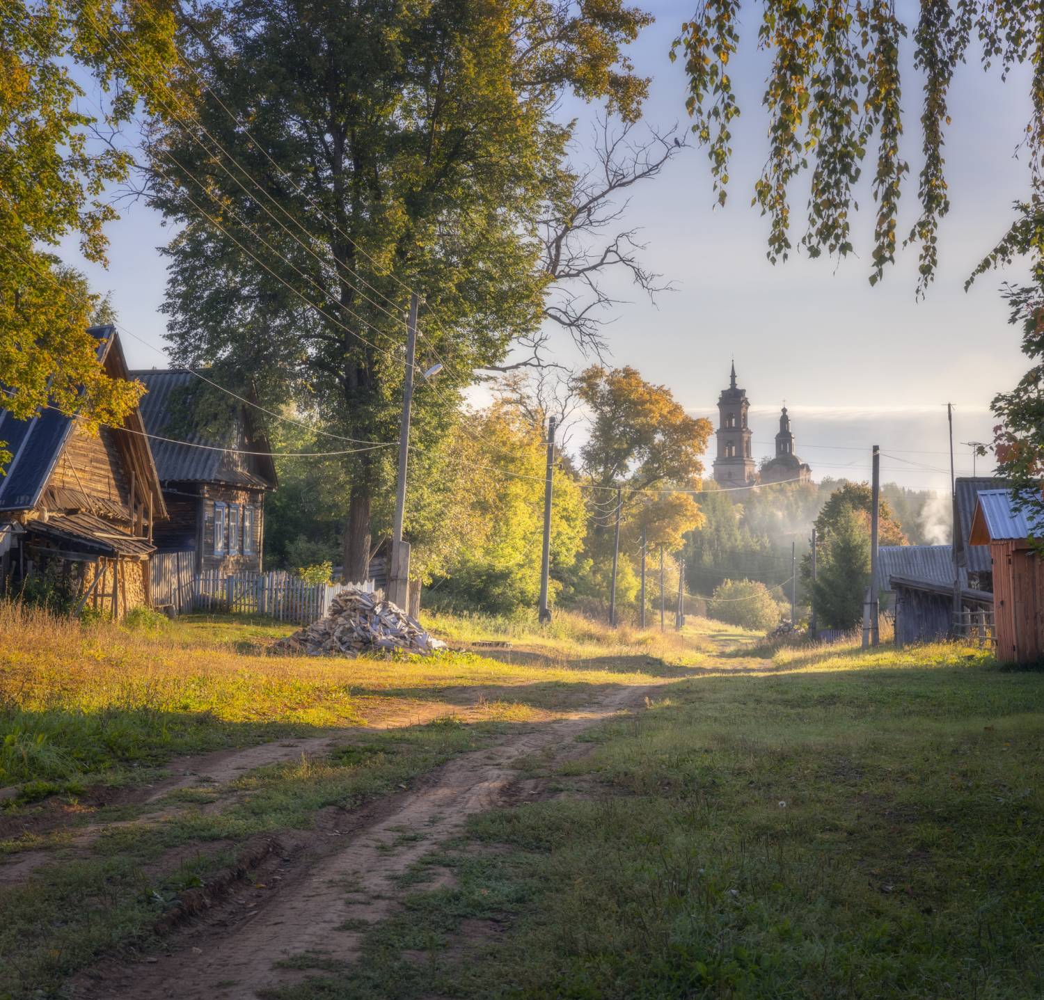 утро село рассвет туман осень, Сергей Буторин