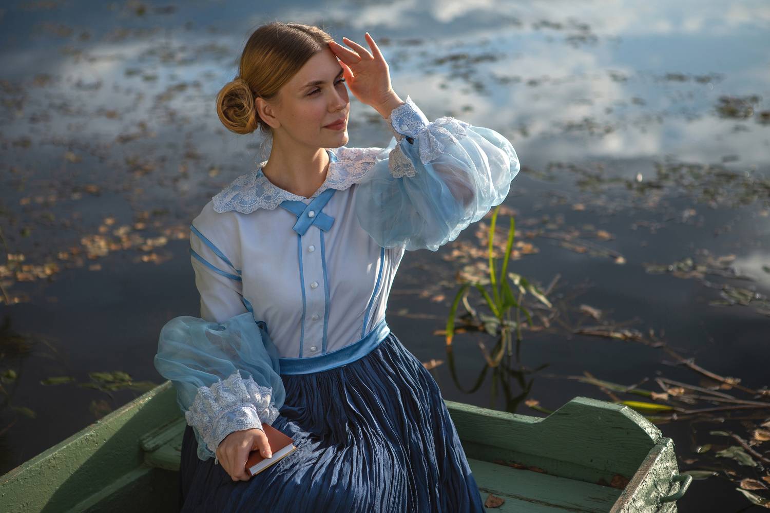 река девушка красота любовь природа искусство фотография покой радость лодка облака вода небо, Шепелева Татьяна