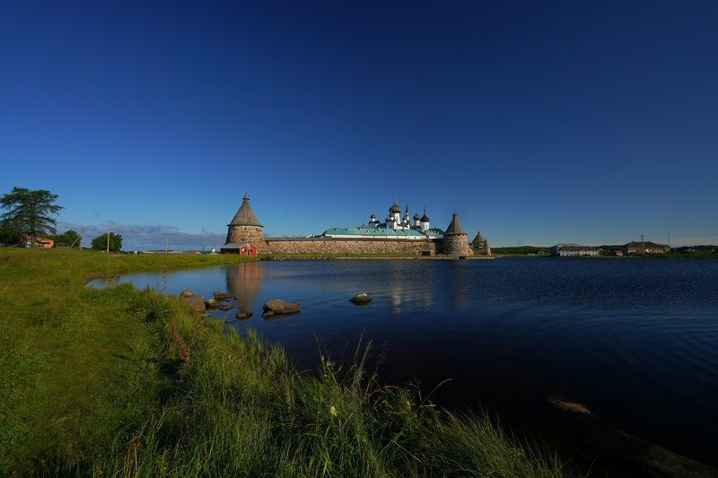 shore, monastery, fortress, reflection, sea, island, sky, summer, landscape, horizon, temple, bastion, symbol Morning фото превью