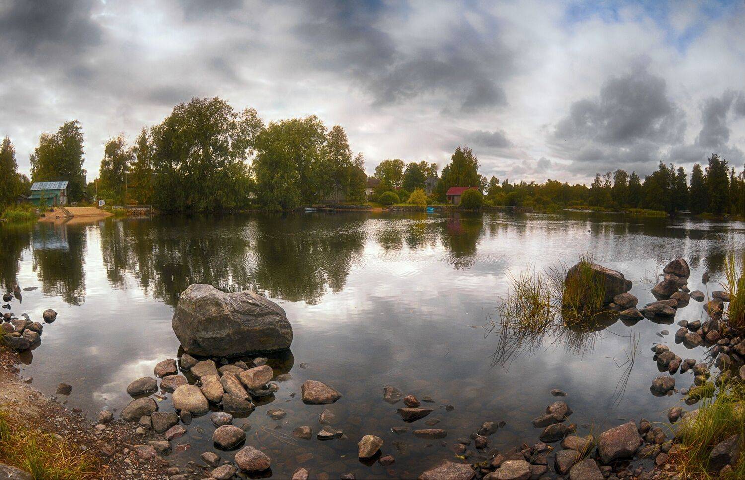 озеро камни облака домики деревья, Вера Петри