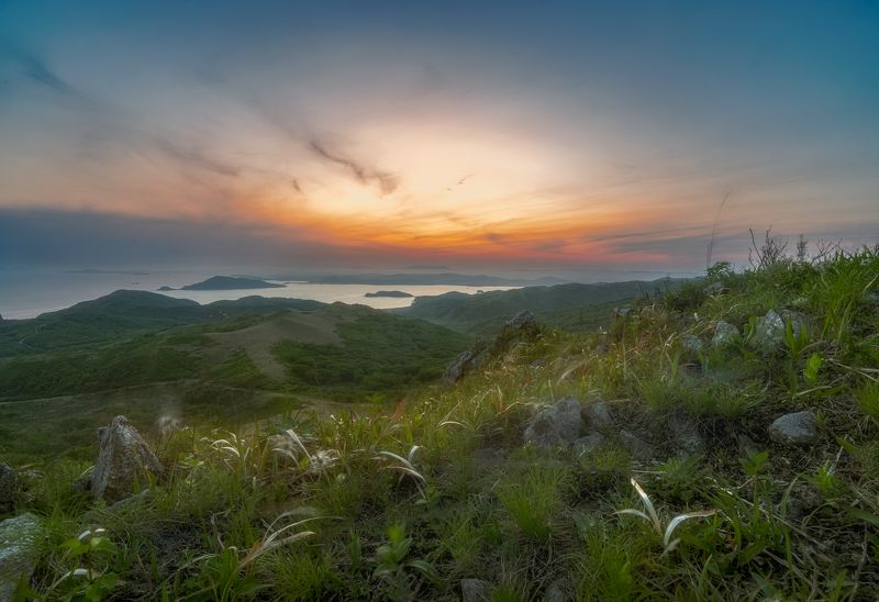 Приморье, Владивосток, Гамова, Витязь, гора, закат, природа, Японское море, Змеиная сопка фото превью