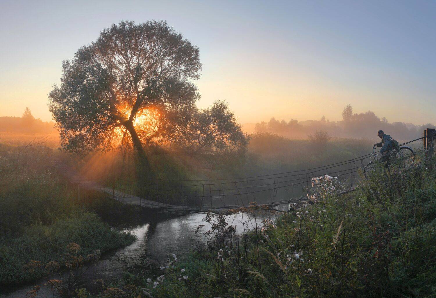 мостик, река, рассвет, Александр Свистков
