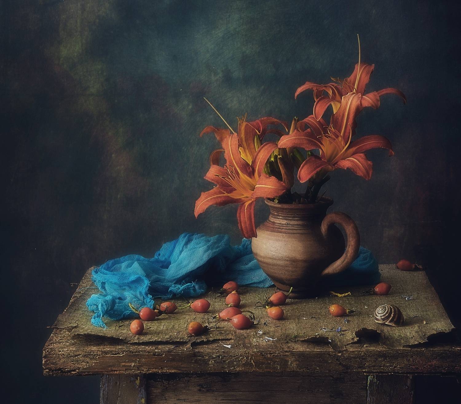 натюрморт,красоднев,лилейник,шиповник,кувшин, Наталия К