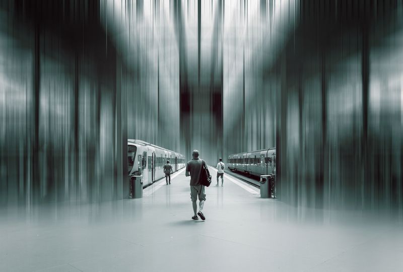 estación, tren, gente, Pasajeros al tren фото превью