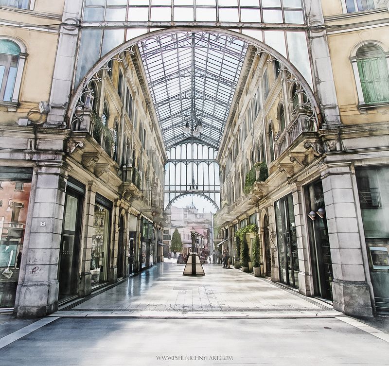 архитектура, арка, италия, местре, городской пейзаж, галарея, история, наследие Солнечный Местре фото превью